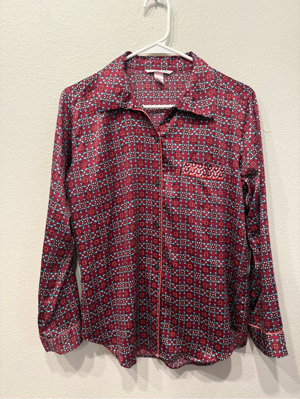 Victoria’s Secret Red Geometric Patterned Long-Sleeve Pajama Shirt